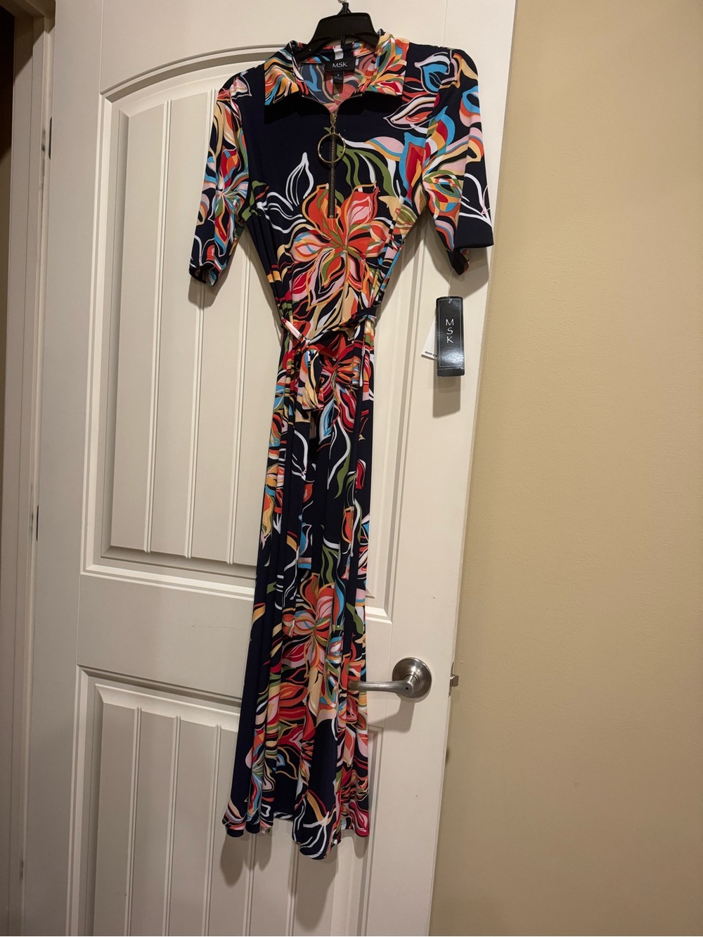 MSK Navy Multicolor Floral Midi Dress